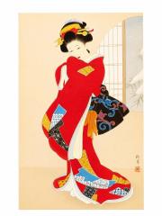 Opakowanie Karnet F23-03 Portret kobiety Czerwone kimono