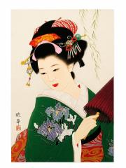 Opakowanie Karnet F23-06 Portret kobiety Zielone kimono