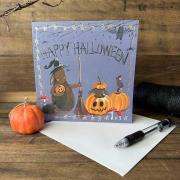 Opakowanie Karnet Halloween kwadrat Króliki i dynie