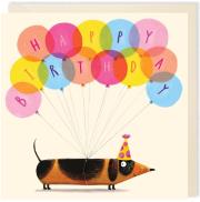 Opakowanie Karnet kwadrat 007 Urodziny Jamnik z balonami