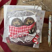 Opakowanie Karnet Święta kwadrat Jeże pod kocem