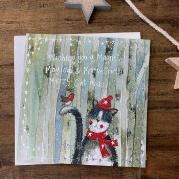 Opakowanie Karnet Święta kwadrat Kot w czapce i szaliku