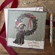 Opakowanie Karnet Święta kwadrat Pies i wieniec