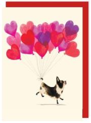 Opakowanie Karnet V002 Walentynki Pies z balonami