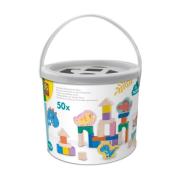 Klocki drewniane Dinozaury wiaderko 50el. Wydawca: SES. Dadada.pl Opakowanie Klocki drewniane Dinozaury wiaderko 50el