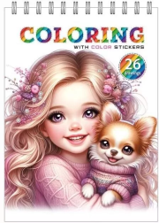 Opakowanie Kolorowanka 148x210 z naklejkami 12 stron Dziewczynka z pieskiem