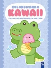 Okładka książki Kolorowanka Kawaii z grubym lakierowanym obrysem. Krokodyl