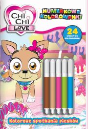 Okładka książki Kolorowe spotkania piesków. Chi Chi love. Numerkowe kolorowanki