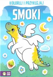 Koloruj i przyklejaj. Smoki. Autor:   Praca zbiorowa. Dadada.pl Okładka książki Koloruj i przyklejaj. Smoki