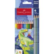 Kredki sześciokatne Dinozaur 10+3kol + naklejki. Wydawca: Faber Castell. Dadada.pl Opakowanie Kredki sześciokatne Dinozaur 10+3kol + naklejki