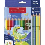 Kredki sześciokątne Dinozaur 18+6kol + naklejki. Wydawca: Faber Castell. Dadada.pl Opakowanie Kredki sześciokątne Dinozaur 18+6kol + naklejki
