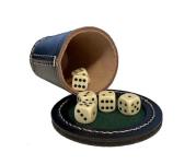 Opakowanie Kubek pokerowy z pokrywką - czarna skóra + kostki
