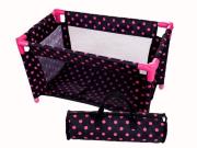 Opakowanie Łóżeczko-kojec dla lalek czarny w różowe groszki
