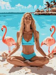 Malowanie po numerach - Joga z flamingami 30x40cm. Wydawca: Ideyka. Dadada.pl Opakowanie Malowanie po numerach - Joga z flamingami 30x40cm