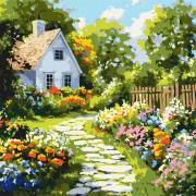 Opakowanie Malowanie po numerach - Kwiaty w pobliżu chaty