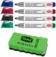 Opakowanie Marker do tablic białych 4 kolory + gąbka TOMA
