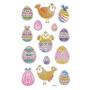 Naklejki z kryształkami Jajka i kurki 14szt. Wydawca: Dalprint. Dadada.pl Opakowanie Naklejki z kryształkami Jajka i kurki 14szt