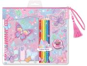 Opakowanie Notatnik na spirali w saszetce z kredkami Motylki