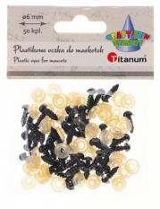 Oczy do maskotek plastikowe 6mm z mocowaniem 50szt. Wydawca: Titanum. Dadada.pl Opakowanie Oczy do maskotek plastikowe 6mm z mocowaniem 50szt