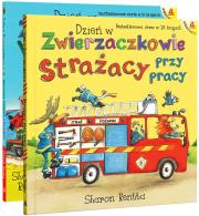 Pakiet Dzień w Zwierzaczkowie. Strażacy przy pracy / Wyruszamy pociągami z Kocurkami. Autor: Rentta Sharon. Dadada.pl Okładka książki Pakiet Dzień w Zwierzaczkowie. Strażacy przy pracy / Wyruszamy pociągami z Kocurkami