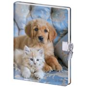 Pamiętnik z kłódką B6 Pies i Kot 60k. gładki. Wydawca: Helma 365. Dadada.pl Opakowanie Pamiętnik z kłódką B6 Pies i Kot 60k. gładki