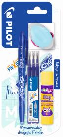 Opakowanie Pióro kulkowe Frixion Pilot niebieskie + wkład Frixion niebieski x3+klej szybkoschnący + gumka owalna blister