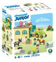 Opakowanie Playmobil JUNIOR Przygoda na gospodarstwie z traktorem, przyczepą i zwierzętami 71656