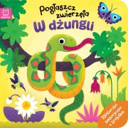 Pogłaszcz zwierzęta. W dżungli. Książeczka sensoryczna z brokatem. Autor: Michalec Bogusław. Dadada.pl Okładka książki Pogłaszcz zwierzęta. W dżungli. Książeczka sensoryczna z brokatem
