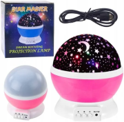 Projektor gwiazd obrotowy LED różowy. Wydawca: Leantoys. Dadada.pl Opakowanie Projektor gwiazd obrotowy LED różowy