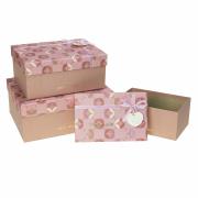 Opakowanie Pudełko prostokątne z kokardą 3szt różowy ROZETTE