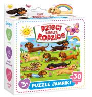 Opakowanie Puzzle 30 Jamniki Dzieci kontra Rodzice