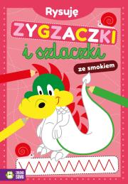 Rysuję zygzaczki i szlaczki ze smokiem. Autor: Opracowanie zbiorowe. Dadada.pl Okładka książki Rysuję zygzaczki i szlaczki ze smokiem