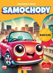 Samochody. Kolorowy świat. Kolorowanka z naklejkami. Autor: Katarzyna Salamon. Dadada.pl Okładka książki Samochody. Kolorowy świat. Kolorowanka z naklejkami