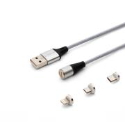 Okładka książki SAVIO KABEL MAGNETYCZNY USB - USB TYP C, MICRO I LIGHTNING, 2M, SREBRNY CL-156