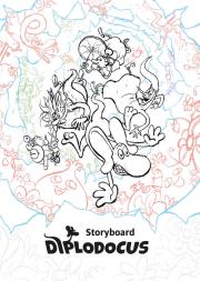 Storyboard Diplodocus. Autor: Wojtek Wawszczyk, Lew Leśniak Tomasz, Michał Śledziński, Kuba Tarkowski, Oleksicki Marek, Janusz Ord. Dadada.pl Okładka książki Storyboard Diplodocus