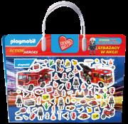 Strażacy w akcji. Playmobil Action Heroes. Kocham naklejać. Autor: Opracowanie zbiorowe. Dadada.pl Okładka książki Strażacy w akcji. Playmobil Action Heroes. Kocham naklejać