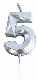 Opakowanie Świeczka 5 srebrna 4,8cm PARTY GO
