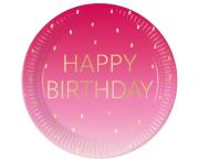 Opakowanie Talerzyki papierowe Pink Happy Birthday 23cm 8szt