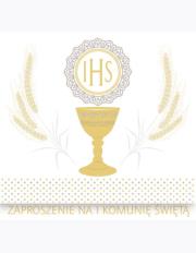 Opakowanie Zaproszenie kwadrat ZKW 120x120 Komunia zest. 57188 Dziecięce - Chłopiec, Dziewczynka, Grafika, Religia, Tłoczenie, Złote