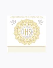 Opakowanie Zaproszenie kwadrat ZKW 120x120 Komunia zest. 57190 Dziecięce - Chłopiec, Dziewczynka, Grafika, Religia, Tłoczenie, Złote