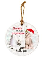 Opakowanie Zawieszka ceramiczna Boże Narodzenie kot biały