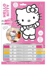 Opakowanie Zestaw 5 flamastrów + figurka 2D Hello Kitty do pokolorowania HK00347