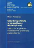 Okładka książki Gatunki hipertekstu w perspektywie tekstologicznej Analiza na przykładzie internetowych prezentacji przedsiębiorstw