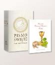 Okładka książki Pismo Święte ST i NT duże białe + Pam. I Kom. Św.