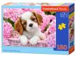 Okładka książki Puzzle 180 elementów Pup in Pink Flowers