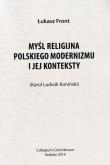 Myśl religijna polskiego modernizmu i jej konteksty. Autor: Łukasz Front. Dadada.pl Okładka książki Myśl religijna polskiego modernizmu i jej konteksty