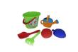 Opakowanie Zestaw Nr390: wiaderko Nr4 z noskiem, łopata Nr6, grabki Nr6, foremki 'Owoce' duże 2 szt, konewka