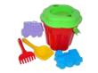 Opakowanie Zestaw Nr76: wiaderko-kwiatek duże, sito-kwiatek duże, łopatka Nr5, grabki Nr5, foremki (wywrotka +