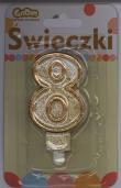 Opakowanie Świeczka cyferka złoty kontur '8'