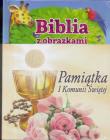 Okładka książki Pamiątka I Komunii Św - Biblia z obrazkami róż.